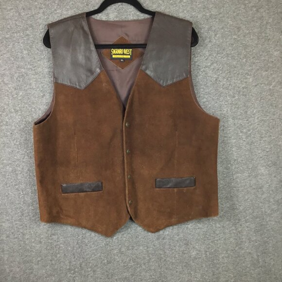 Vintage Saguaro West Men's Suede andLeather Snap Front Vest SZ XL - Picture 1 of 10